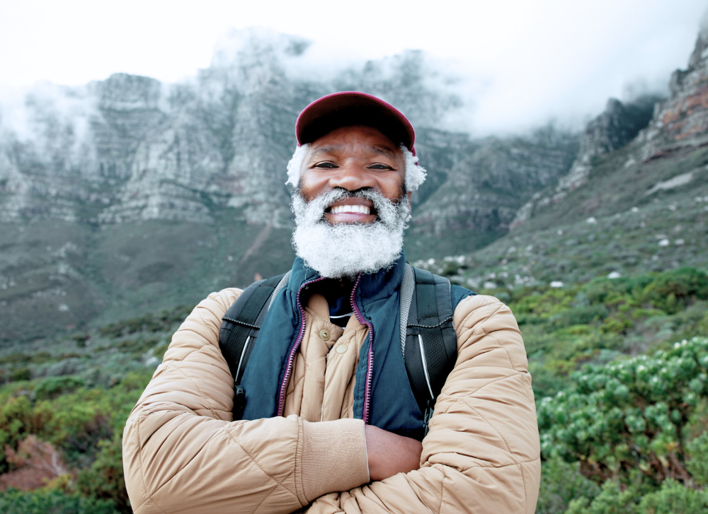Hiker with dental implants